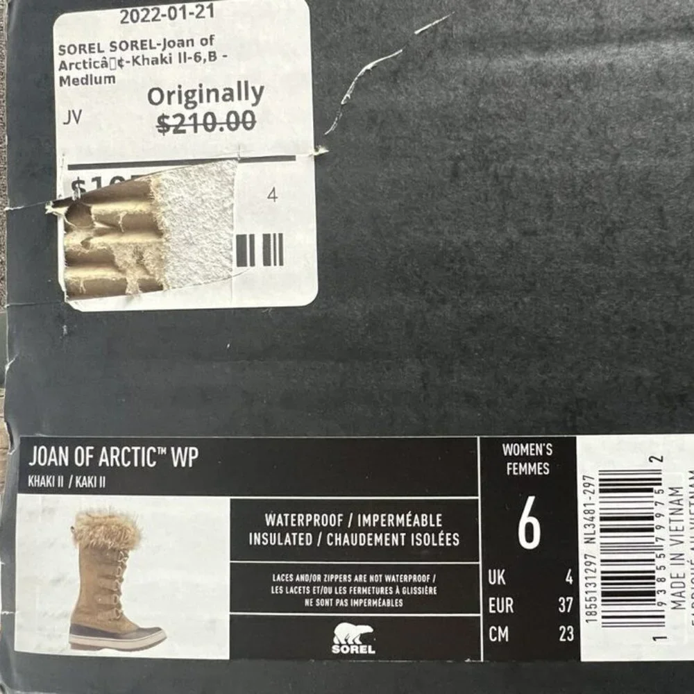Sorel Women's Joan Of Arctic Waterproof Winter Boots Khaki, Size 6M